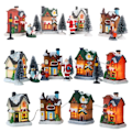 Miniatyrbild 2 av 7: LED Harts Jul By Ornament Set Figuriner Dekoration Jultomte Fall Nålar Snö Utsikt Hus