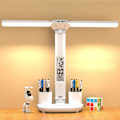 Miniatyrbillede 11 af 11: LED skrivebord lampe USB dæmpbar touch foldbar bord lampe med kalender temperatur ur nat lys