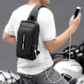 Miniatyrbild 2 av 6: Herr Multifunktion Stöldskydd USB Axelväska Man Crossbody Cross Body Rese Sling Brst väskor