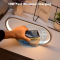 Miniatyrbilde 6 av 8: Multifunksjon Trådløs lader Pad Stativ Klokke LED Skrivebord Lampe Natt Lys USB Port Rask Lading Stasjon Dokk