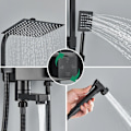 Miniatyrbillede 5 af 5: Rozin regn badeværelse bruser vandhane sæt med bidet mixer hane sort væg monteret messing badekar kabine system med stativ