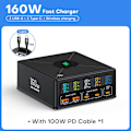 Miniatyrbilde 8 av 8: 160W 5 porter USB lader Staion 15W Trådløs lading