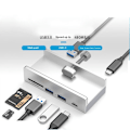 Pikkukuva 4 / 6: Alumiini tyyppi C 4 portti USB 3.0 HUB puhelin pidike SD TF USB muisti kortti lukija DC virta sovitin jakaja