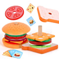 Miniatyrbillede 3 af 7: Træ Simulering Hamburger Børn Legetøj Montessori Pædagogisk Læring Farve Form Matchende Bræt Spil Legetøj