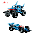 Miniatyrbilde 2 av 5: Teknisk Monster Syltetøy Megalodon Byggeklosser Sett 2 i 1 Pull Back Shark Lastbil  Race Bil Modell Leker