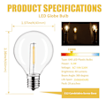 Miniatyrbilde 2 av 6: 25 stykker G40 1W LED String Lys Erstatning Pære E12 220V Varm Hvit 2200K LED Lamper Bytt 7W Glødelamper Pærer Plast