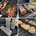 Miniatyrbillede 6 af 6: BBQ kurv rustfrit stål rullende grill kurv tråd net cylinder grill kurv