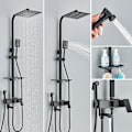 Miniatyrbillede 2 af 5: Rozin regn badeværelse bruser vandhane sæt med bidet mixer hane sort væg monteret messing badekar kabine system med stativ