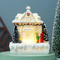 Miniatyrbillede 7 af 7: Jul Landsby Hvid Lækkert Hus  Bygning Ferie Dekorationer Harpiks Jule Træ Ornament