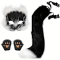 Miniatyrbillede 3 af 4: Fluffy pels ræv hale nøglering katte poter handsker og ulve Therian maske sæt