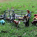 Miniatyrbilde 5 av 10: Simulering Gård Gjerde Scene Leke Trær Hus Bonde Enhjørning Dyr Modell Miniatyr Håndverk