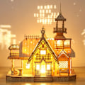 Miniatyrbillede 4 af 5: 3D træ puslespil villa hus kongeligt slot med lys montering legetøj til barn
