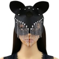 Miniatyrbild 2 av 4: Mode läder Mask Kvinnor PU Faux Läder Ihålig Justerbar metall Kedja tofs Mask