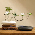 Miniatyrbillede 4 af 6: Keramik Vase Blomster Krydde Sort Hvid Brossesten Deformation Blomster Arrangement Tilbehør