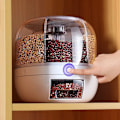 Miniatyrbillede 4 af 7: 360° Roterende Korn Dispenser Korn Opbevaring Kasse Transparent Forseglet Krukke