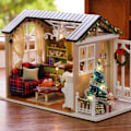 Miniatyrbillede 7 af 7: DIY Jule Miniatur Dukkehus Kit Realistisk Mini 3D Træ Hus Værelse Håndværk med møbler