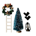 Miniatyrbild 3 av 6: Mini Elf Set Jul Trä Miniatyr Dockhus Dekoration Tillbehör Paket 5 trappor träd