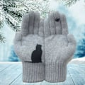 Miniatyrbillede 3 af 10: Vinter handsker til mænd kvinder teenagere søde kat og fugle trykte termiske strikkede handsker