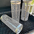 Miniatyrbilde 3 av 6: BBQ kurv rustfritt stål rulling grilling kurv wire netting sylinder grill kurv