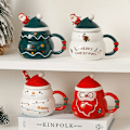 Miniatyrbillede 3 af 9: Jul keramik krus med gave æske drikkekop med låg ske drikketøj kaffe krus jule pynt