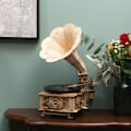 Miniatyrbild 2 av 6: Hand vev Klassisk Gramofon med musik 1:1 424st Trä Modell Byggnadssatser