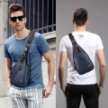 Miniatyrbillede 4 af 8: Mode Crossbody Taske Tyverisikre Rotable Knap Åben Læder Bryst tasker Mænd Skulder tasker