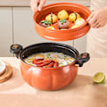 Miniatyrbillede 2 af 6: Græskar gryde multifunktionelt støbejern let tryk koger braise kog damp gryderet nonstick gryder madlavning gryder