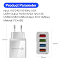 Miniatyrbilde 5 av 5: Multi Port 4 USB Quick Charge 3.0 For Telefon Adapter Nettbrett Bærbar Vegg lader Rask lader