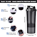 Miniatyrbild 3 av 4: 3 lager Shaker Protein Flaska Pulver Shake Kopp Vatten Flaska Plast Mixing Kopp Kropp Byggning Träning Flask shaker kopp