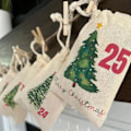 Miniatyrbilde 2 av 8: Stoff jul advent kalender snøre poser gjenbrukbare akvarell juletrær