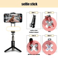Miniatyrbild 7 av 11: Trådlös Bluetooth Selfie Stick Stativ Handhållen Gimbal Stabilizer Monopod Med fyllning ljus slutare