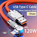 Miniatyrbilde 2 av 7: 120W 7A Rask Lading USB Type C kabel 180 grader rotasjon albue kabel