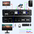 Pikkukuva 3 / 6: Kaksois näyttö HDMI DisplayPort KVM kytkin 4K 60Hz 2X2 sekoitetut tulot DP HDMI KVM kytkin
