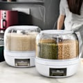 Miniatyrbillede 3 af 7: 360° Roterende Korn Dispenser Korn Opbevaring Kasse Transparent Forseglet Krukke