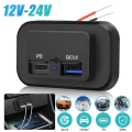 Miniatyrbillede 3 af 8: 36W QC3.0+PD Dual USB Port Oplader Bil RV Hurtig Oplader Socket Adapter Strøm Outlet Vandtæt