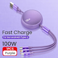 Pikkukuva 1 / 8: Nopea USB kaapeli Huawei/Honorille Sisäänvedettävä Kannettava 3 1 Mikro USB tyyppi C laturi kaapeli