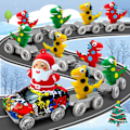 Miniatyrbillede 2 af 9: Jul Dinosaur Legetøj Create A Dinosaur World Road Race-Flexible Track Santa Claus Bil