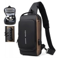 Miniatyrbillede 2 af 8: Multifunktion Patent Læder Bryst Taske Mænd Vandtæt Mænd Crossbody Taske