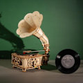 Miniatyrbild 4 av 6: Hand vev Klassisk Gramofon med musik 1:1 424st Trä Modell Byggnadssatser