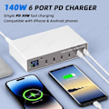 Pikkukuva 4 / 7: 140W 6 1 PD laturi pikalataus 3.0 USB C pikalataus asema lataus iPhone kannettavalle tyyppi c 30W