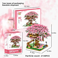 Miniatyrbillede 3 af 8: Mini Sakura træ hus bygning klodser kirsebær blomst plante by gade udsigt mursten