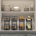 Miniatyrbild 3 av 9: Dubbellager Plast Förvaring Arrangör Utdragbar Kryddning Flaska Kryddburk Förvaring Rack Hyllor