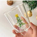 Miniatyrbillede 1 af 9: Sød kreativ hånd blæst glas kop med smuk 3D jule træ rose holdbart glas krus