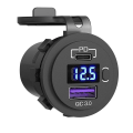 Miniatyrbilde 1 av 8: 48W USB Type C Bil Usb lader Socket,12V/24V Dobbel USB Uttak PD3.0&QC3.0 Bil Socket med LED Voltmeter