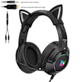 Miniatyrbillede 2 af 3: Sød kat øre hovedtelefon med mikrofon gaming headset og støjreducerende med led lys