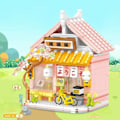 Miniatyrbillede 4 af 8: Creative Street View Izakaya Sakura Hus Model Bygning Klodse By Cherry Blossom Hut MOC Bricks