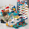 Miniatyrbilde 5 av 9: Elektrisk Rail Bil Dinosaur Bygning Parkeringsplass Eventyr Racing Rail Bil Leker