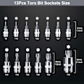 Pikkukuva 2 / 6: Professional 13 kpl Torx Star Bit Socket nuts Set 1/4 3/8 ja 1/2" Drive T8 - T70 Home Tool  Kit