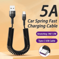 Miniatyrbilde 2 av 8: 66W 5A Rask Lading Type C kabel 3A Mikro USB Fjær Bil USB kabel