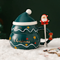 Miniatyrbillede 4 af 9: Jul keramik krus med gave æske drikkekop med låg ske drikketøj kaffe krus jule pynt